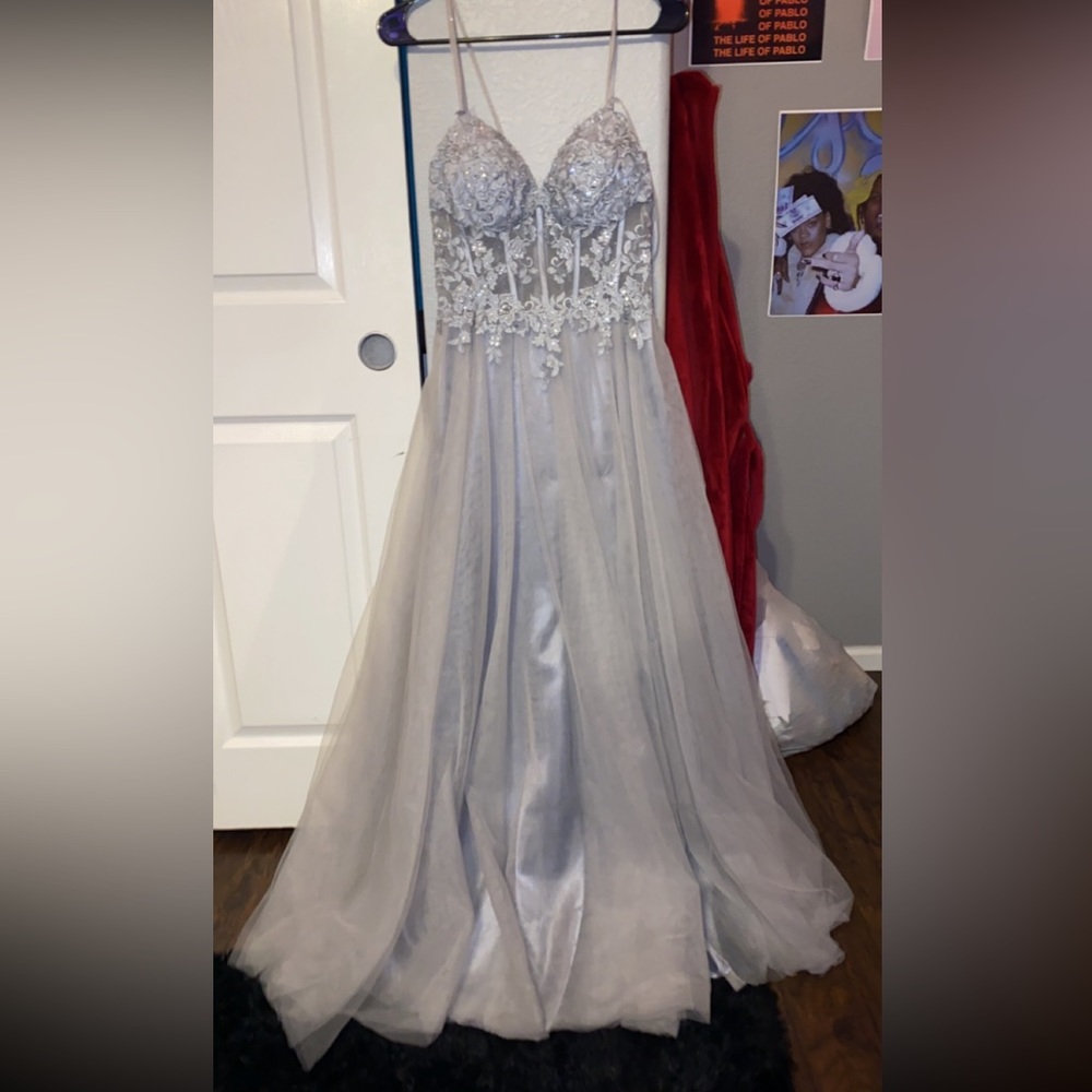 Lavender grey prom dress